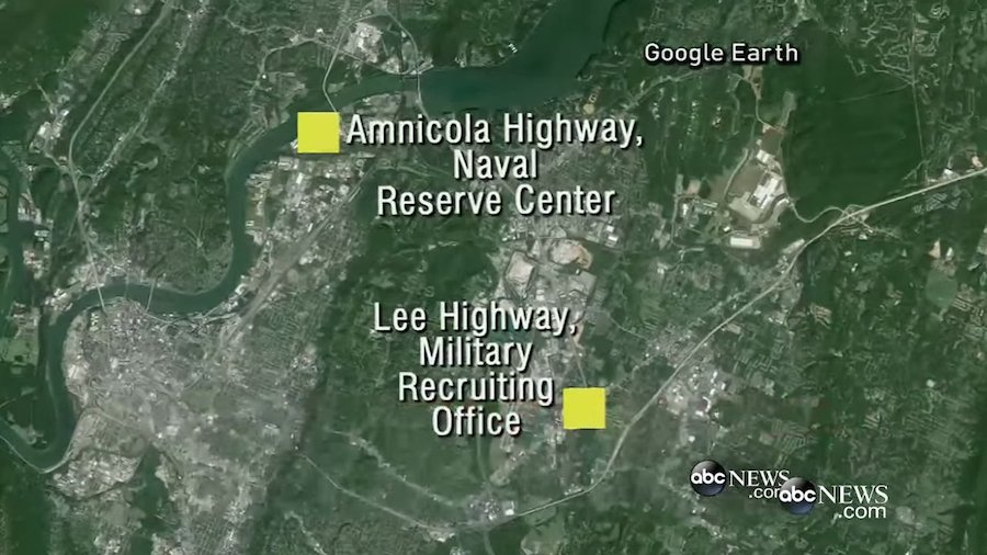 Vị trí hai căn cứ quân sự của thành phố Chattanooga, bang Tennessee, Mỹ, trên bản đồ Google Map